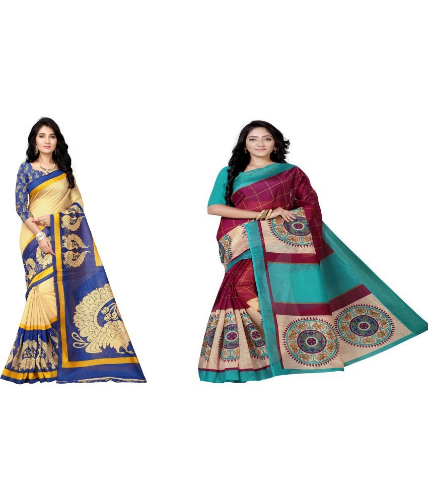     			RUNAYA NX Silk Blend Printed Saree With Blouse Piece ( Multicolor , Pack of 2 )