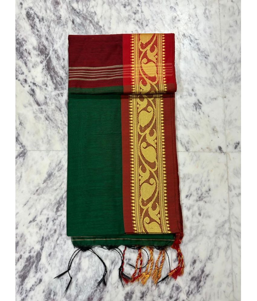     			SARADA HANDLOOM Cotton Woven Saree With Blouse Piece ( Green , Pack of 1 )