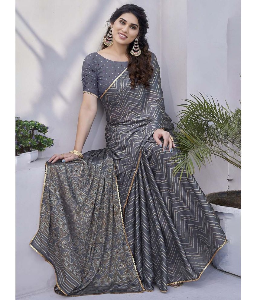     			BLEESBURY Chiffon Printed Saree With Blouse Piece ( Grey , Pack of 1 )