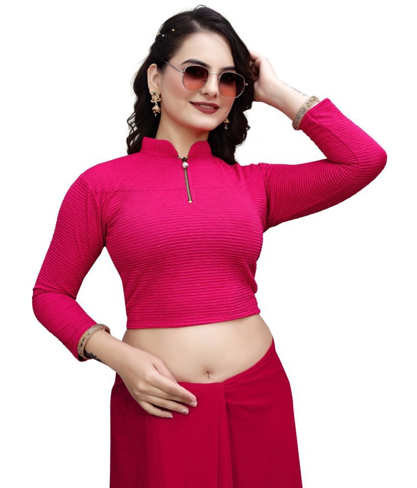     			DELTIN HUB Pink Readymade without Pad Cotton Blend Women's Blouse ( Pack of 1 )