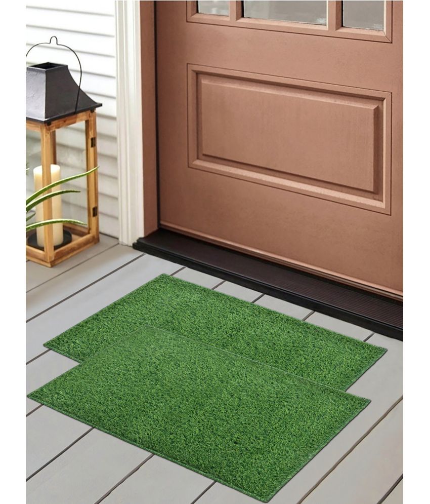     			FABINALIV Set of 2 Anti-skid Polyester Door Mat ( 70 X 45 cm ) Green