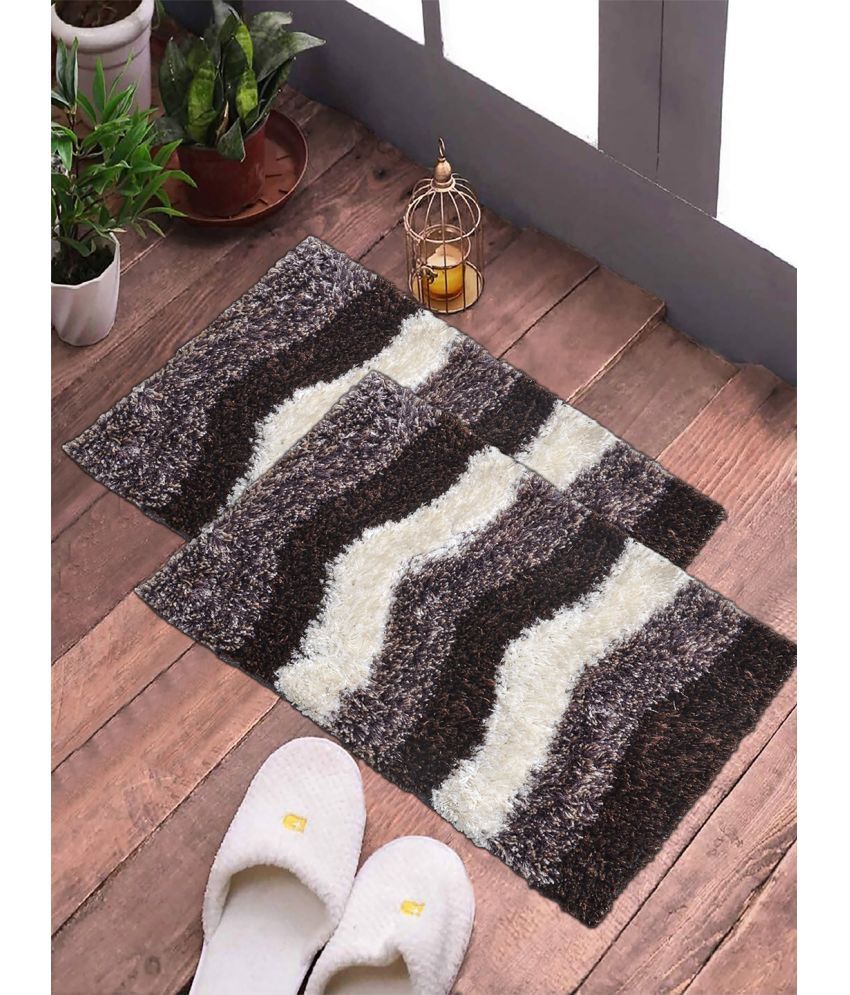     			FABINALIV Set of 2 Anti-skid Polycotton Door Mat ( 60 X 40 cm ) Brown