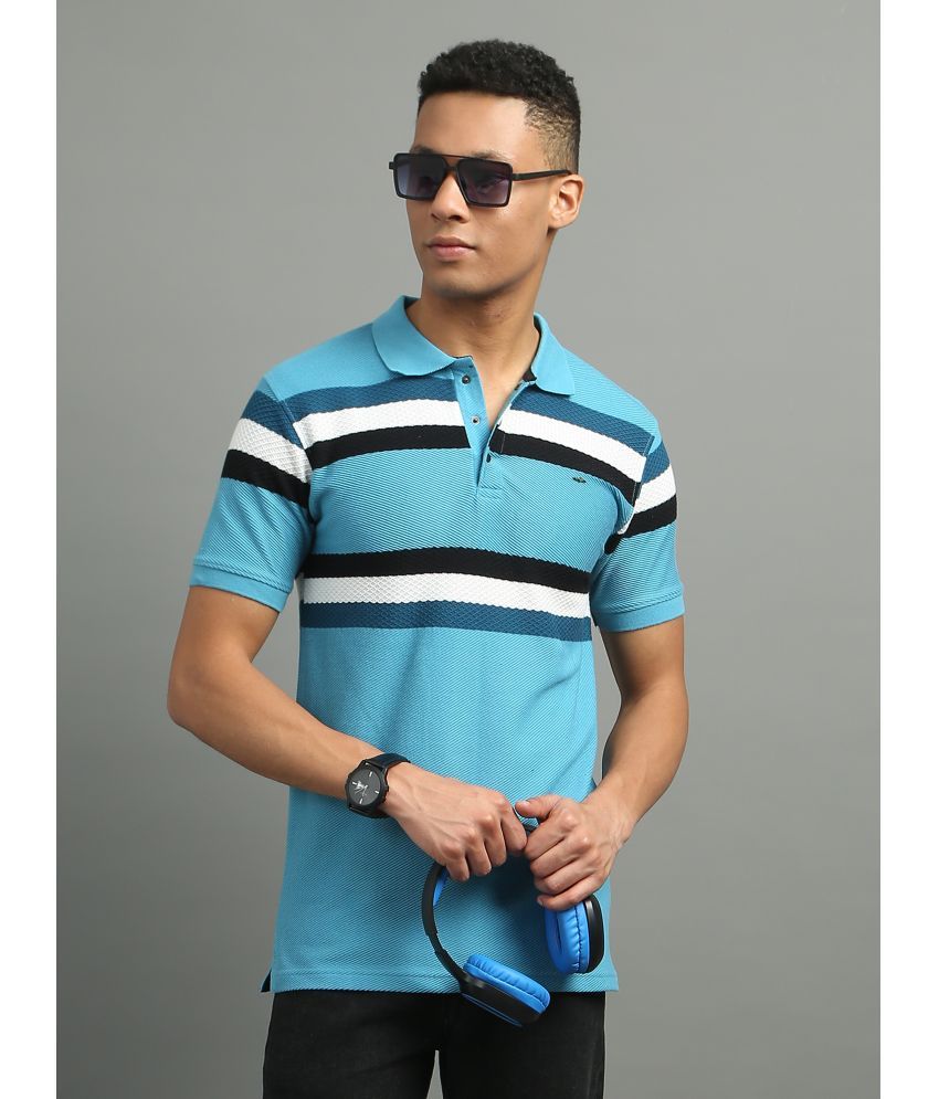     			FROSEN FOX Pack of 1 Cotton Blend Regular Fit Striped Half Sleeves Men's Polo T Shirt ( Sky Blue )