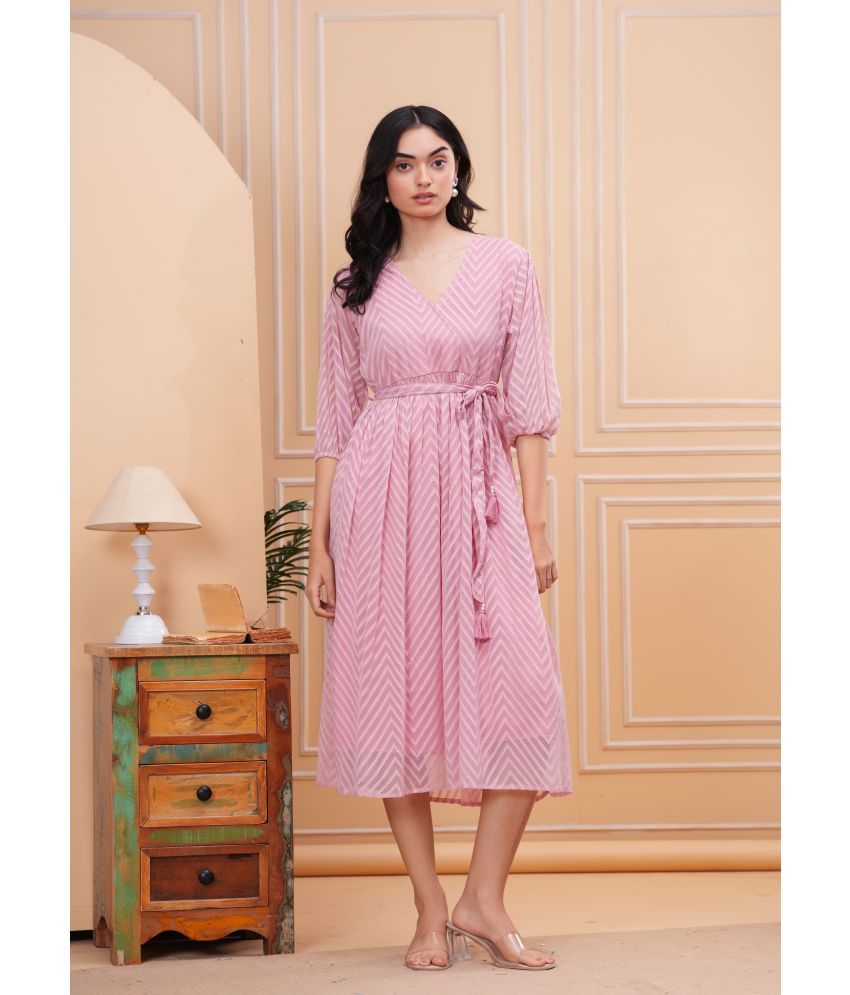     			JAI SHIVAM TRADERS Georgette Self Design Calf-Length Women's Fit & Flare Dress - Pink ( Pack of 1 )