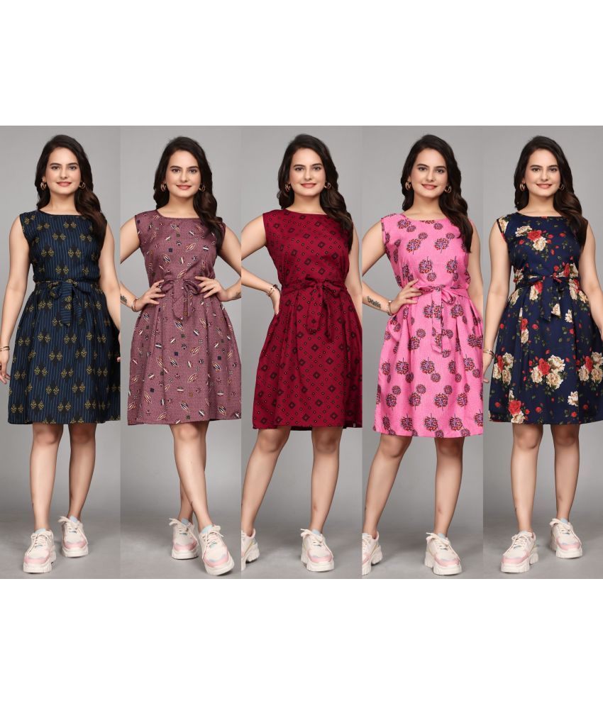     			KALAVRITTA Crepe Printed Knee Length Women's A-line Dress - Multicolor ( Pack of 5 )