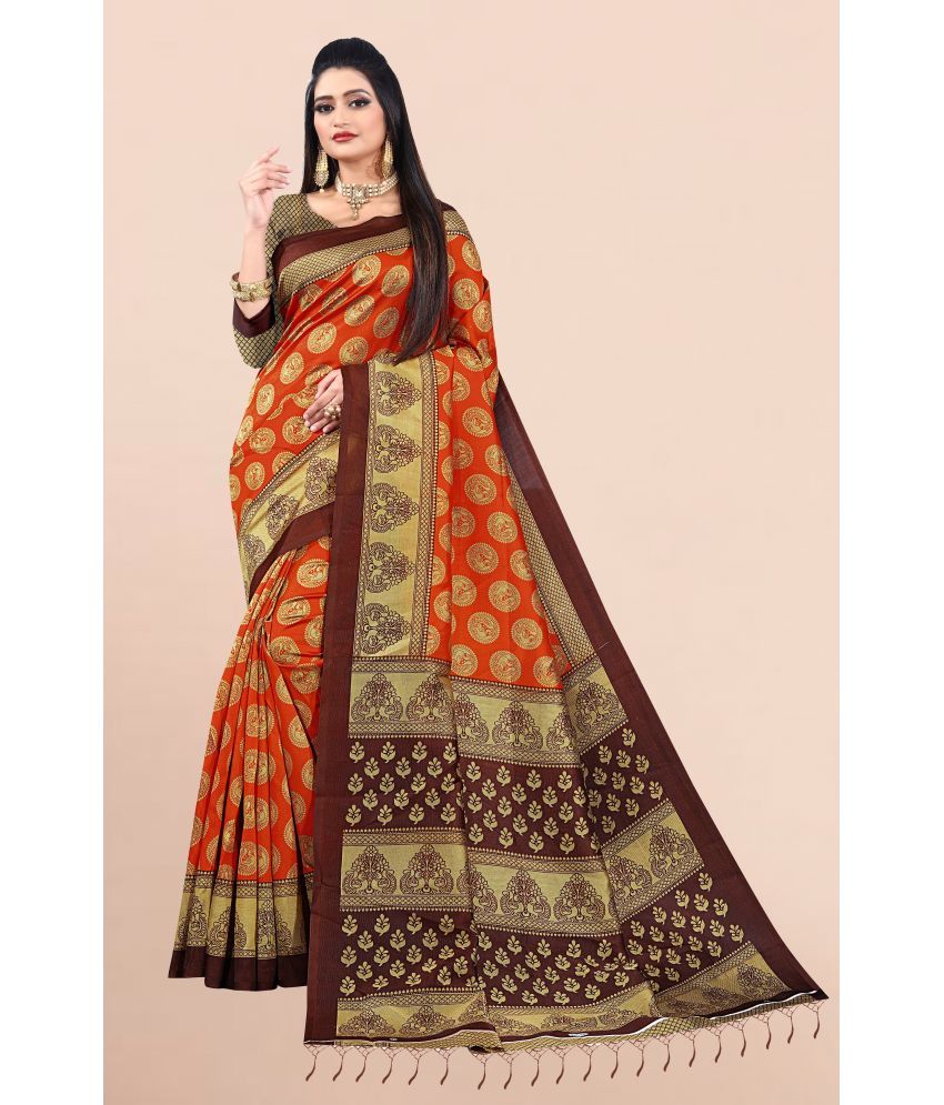     			RUNAYA NX Art Silk Printed Saree With Blouse Piece ( Brown , Pack of 1 )