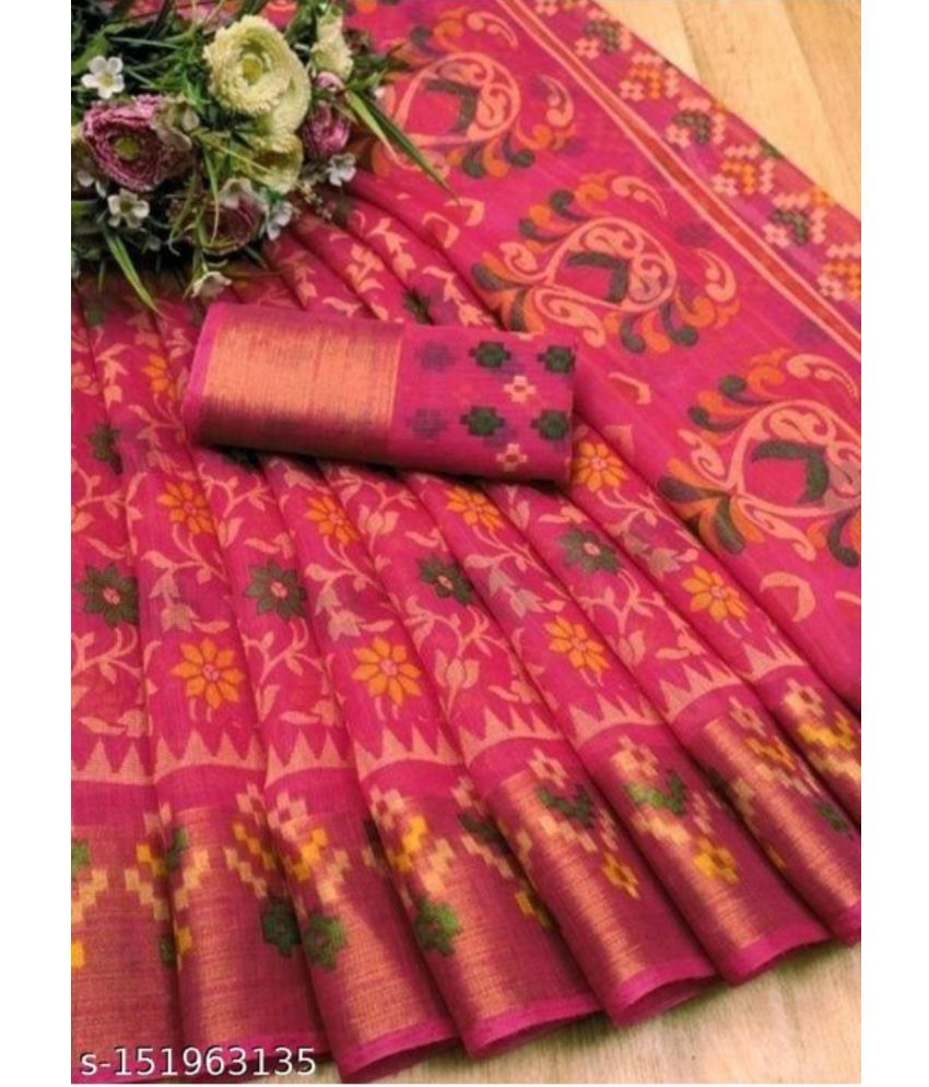     			RUNAYA NX Cotton Blend Printed Saree With Blouse Piece ( Pink , Pack of 1 )