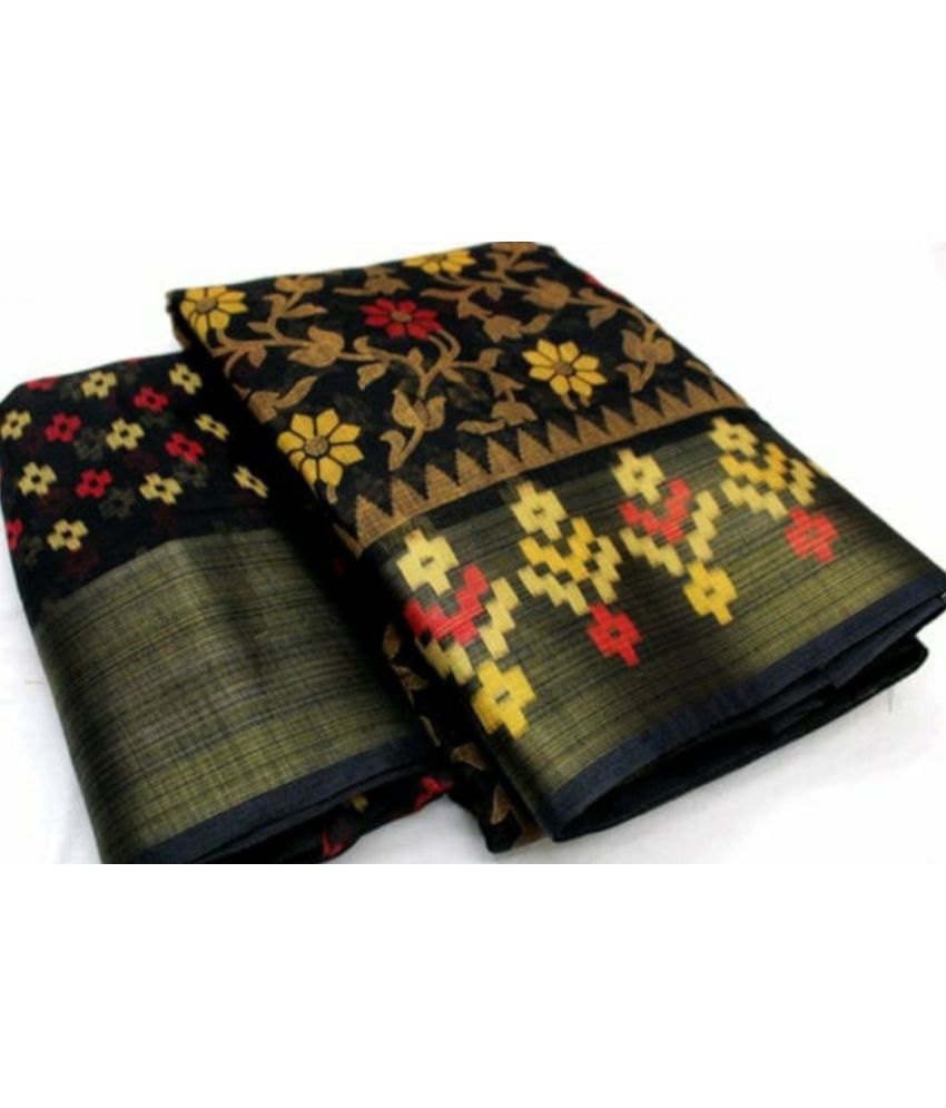     			RUNAYA NX Cotton Blend Printed Saree With Blouse Piece ( Black , Pack of 1 )