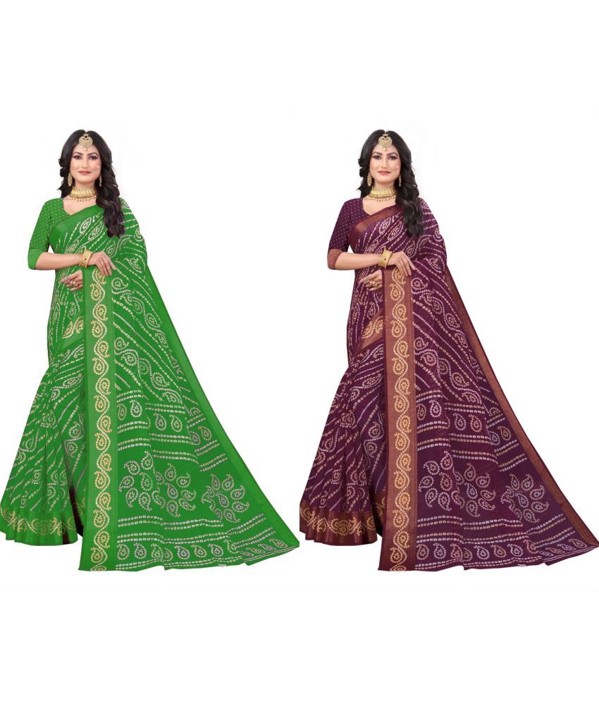     			RUNAYA NX Cotton Blend Printed Saree With Blouse Piece ( Multicolor , Pack of 2 )