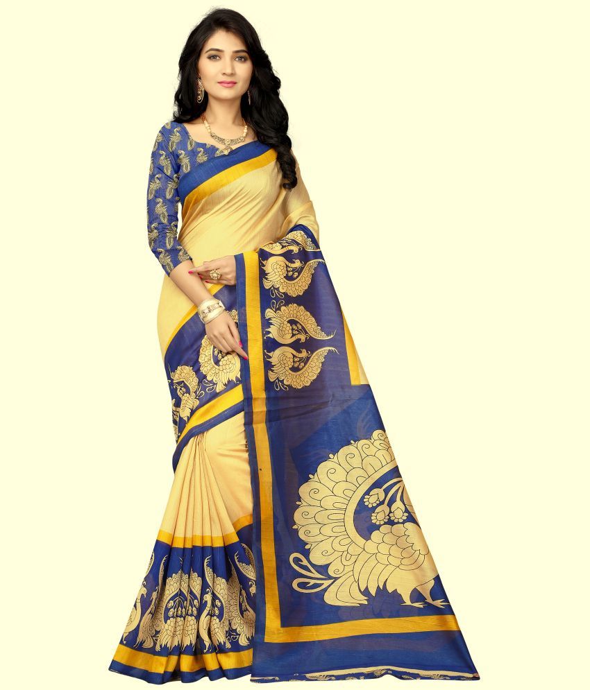     			RUNAYA NX Cotton Blend Printed Saree With Blouse Piece ( Light Blue , Pack of 1 )