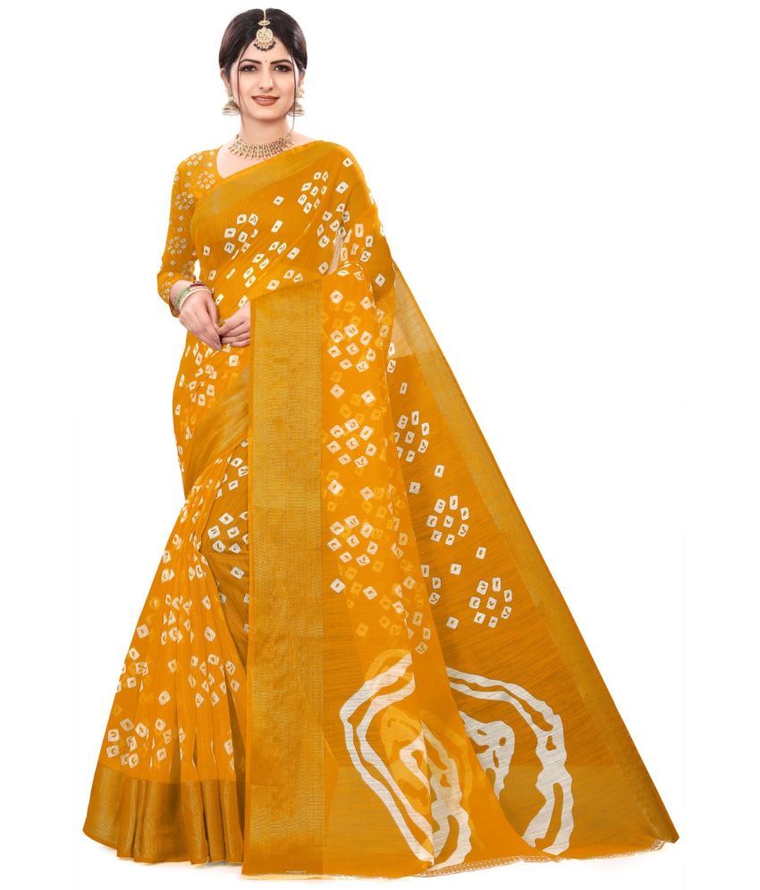     			RUNAYA NX Cotton Blend Printed Saree With Blouse Piece ( Mustard , Pack of 1 )