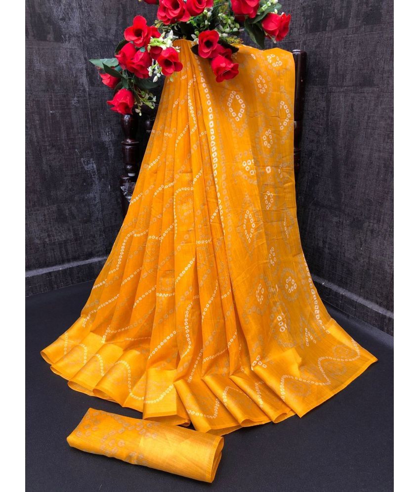     			RUNAYA NX Cotton Blend Printed Saree With Blouse Piece ( Yellow , Pack of 1 )