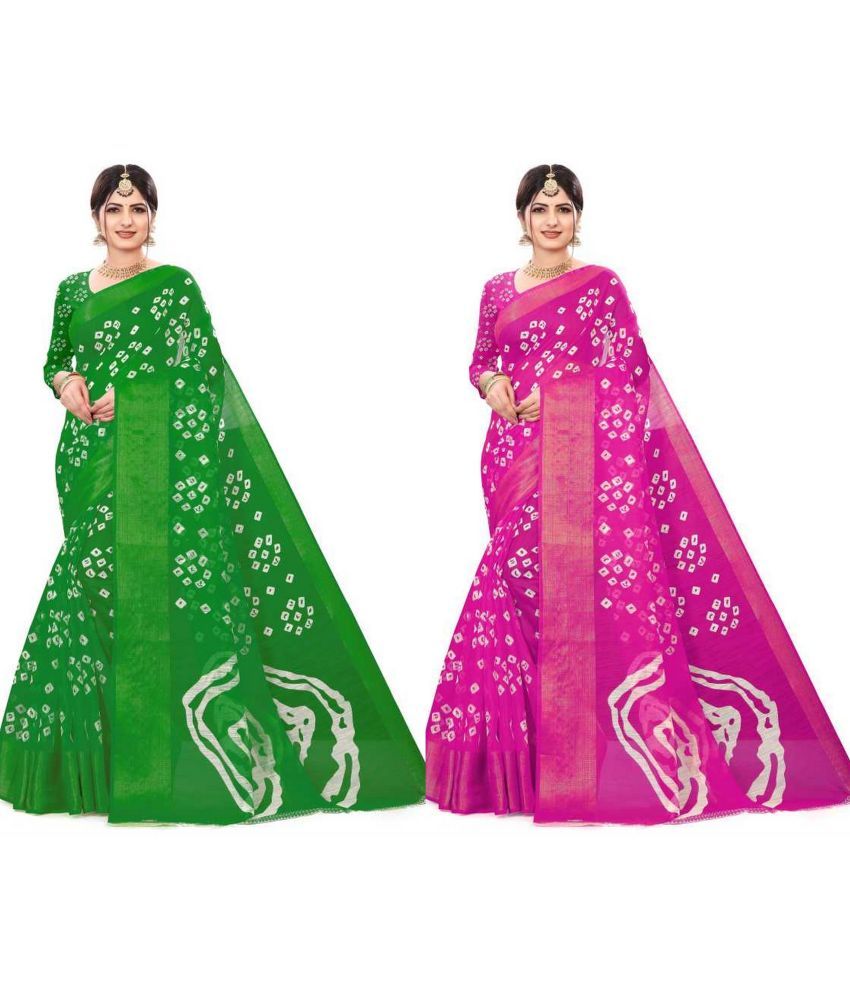     			RUNAYA NX Cotton Blend Printed Saree With Blouse Piece ( Multicolor , Pack of 2 )