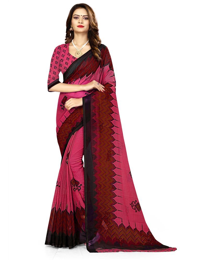     			RUNAYA NX Georgette Printed Saree With Blouse Piece ( Maroon , Pack of 1 )