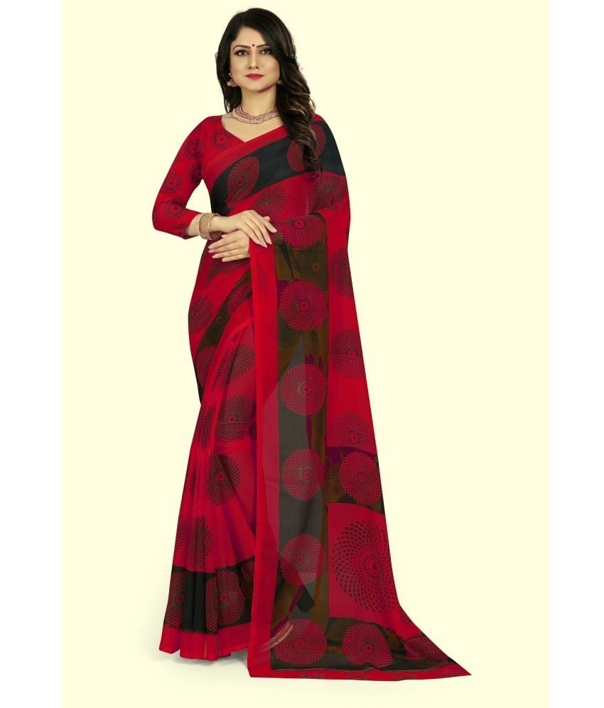     			RUNAYA NX Georgette Printed Saree With Blouse Piece ( Maroon , Pack of 1 )