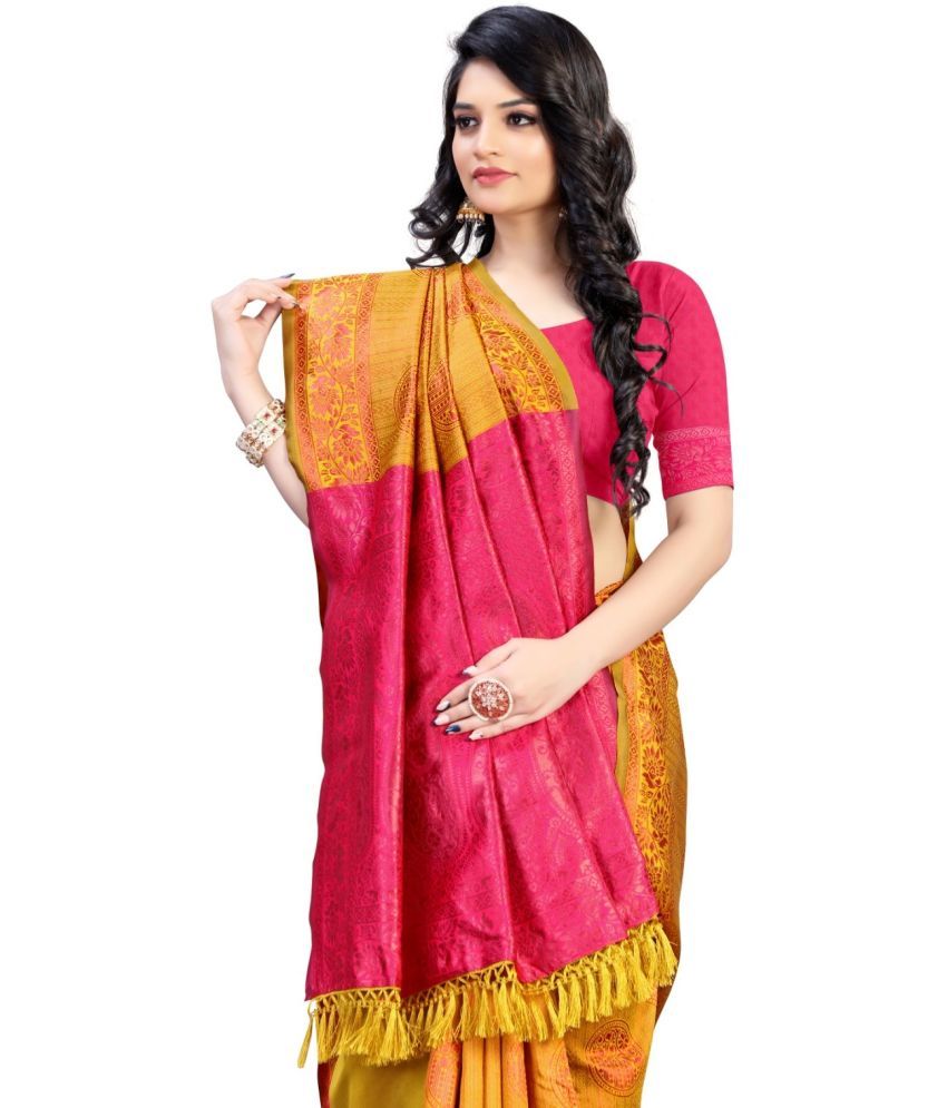     			RUNAYA NX Silk Printed Saree With Blouse Piece ( Yellow , Pack of 1 )