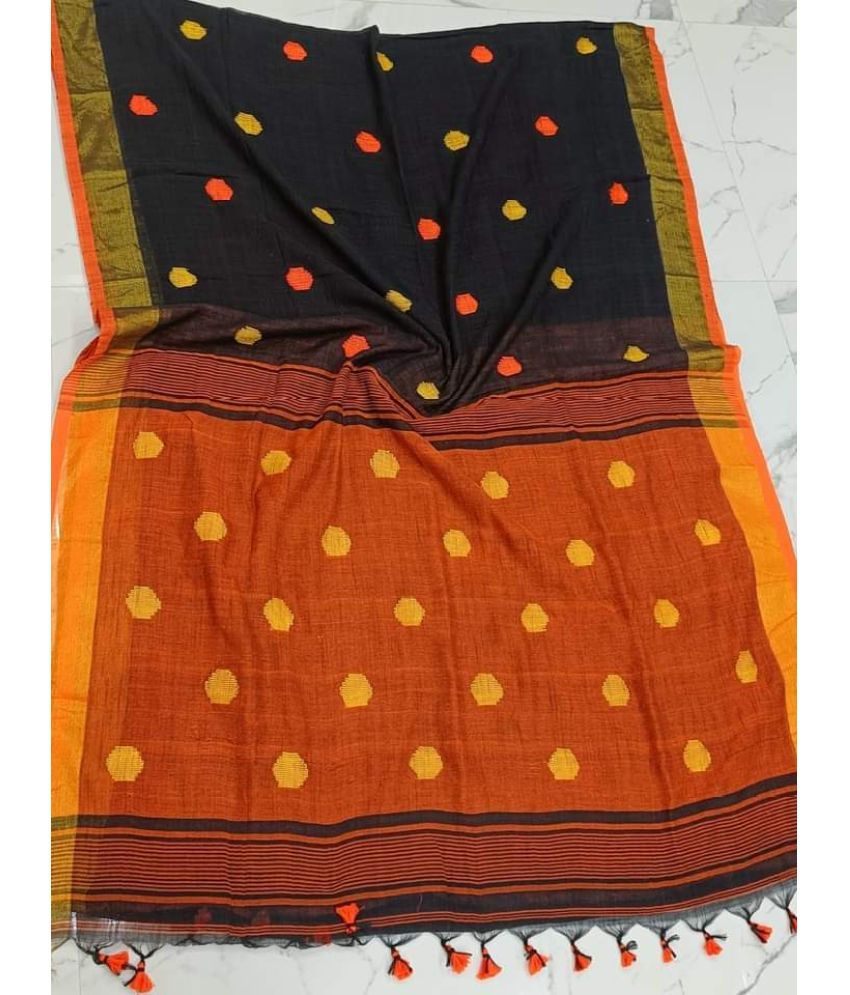     			SARADA HANDLOOM Cotton Printed Saree With Blouse Piece ( Black , Pack of 1 )