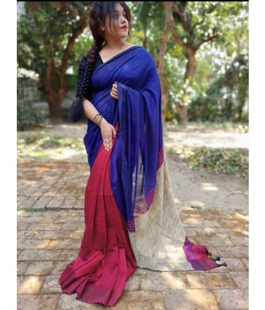     			SARADA HANDLOOM Cotton Self Design Saree With Blouse Piece ( Blue , Pack of 1 )