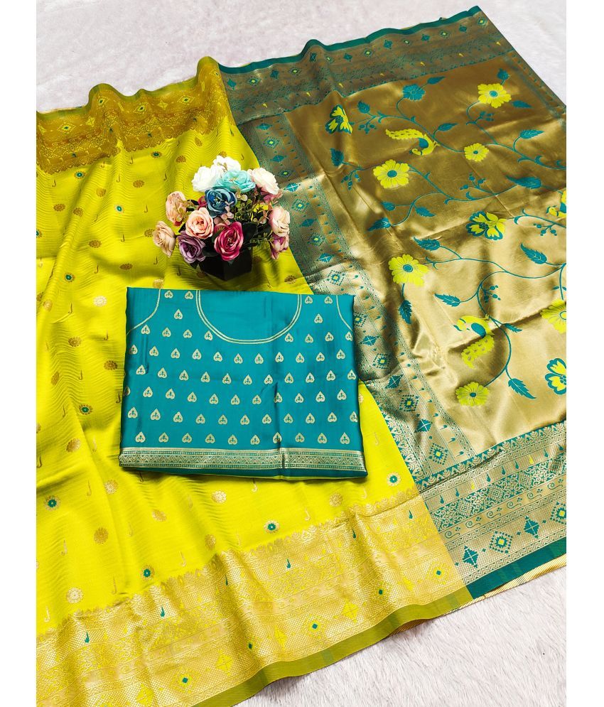     			Sindharat Fashion Banarasi Silk Woven Saree With Blouse Piece ( Yellow , Pack of 1 )