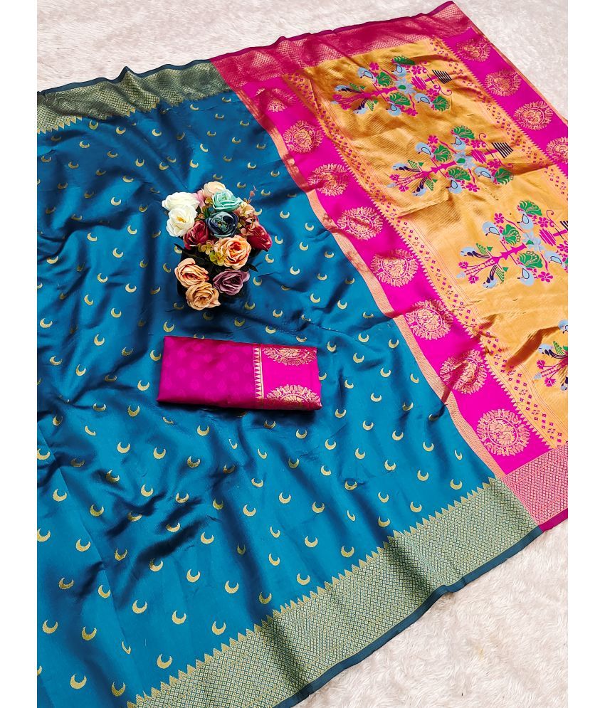     			Sindharat Fashion Banarasi Silk Woven Saree With Blouse Piece ( Blue , Pack of 1 )