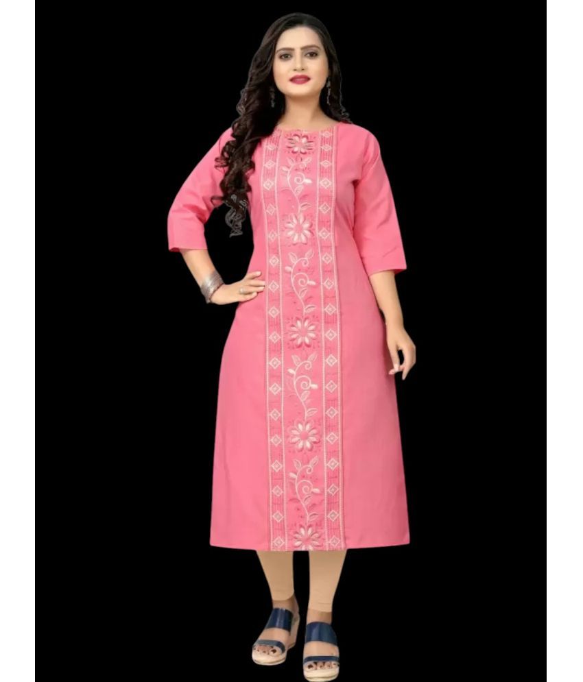     			Star Fashion Pack of 1 Cotton Blend Embroidered A-line Women's Kurti - ( Pink )