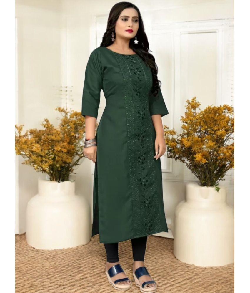     			Star Fashion Pack of 1 Cotton Blend Embroidered A-line Women's Kurti - ( Green )