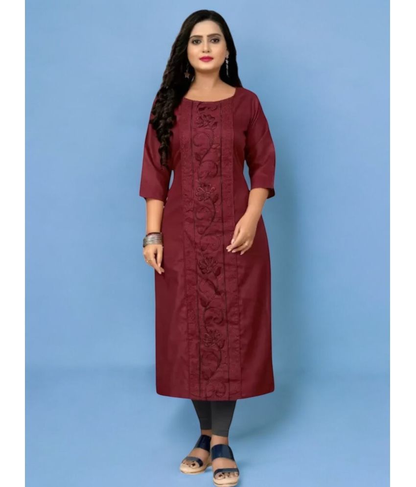     			Star Fashion Pack of 1 Cotton Blend Embroidered A-line Women's Kurti - ( Maroon )