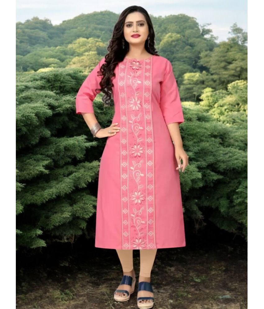     			Star Fashion Pack of 1 Cotton Blend Embroidered A-line Women's Kurti - ( Pink )