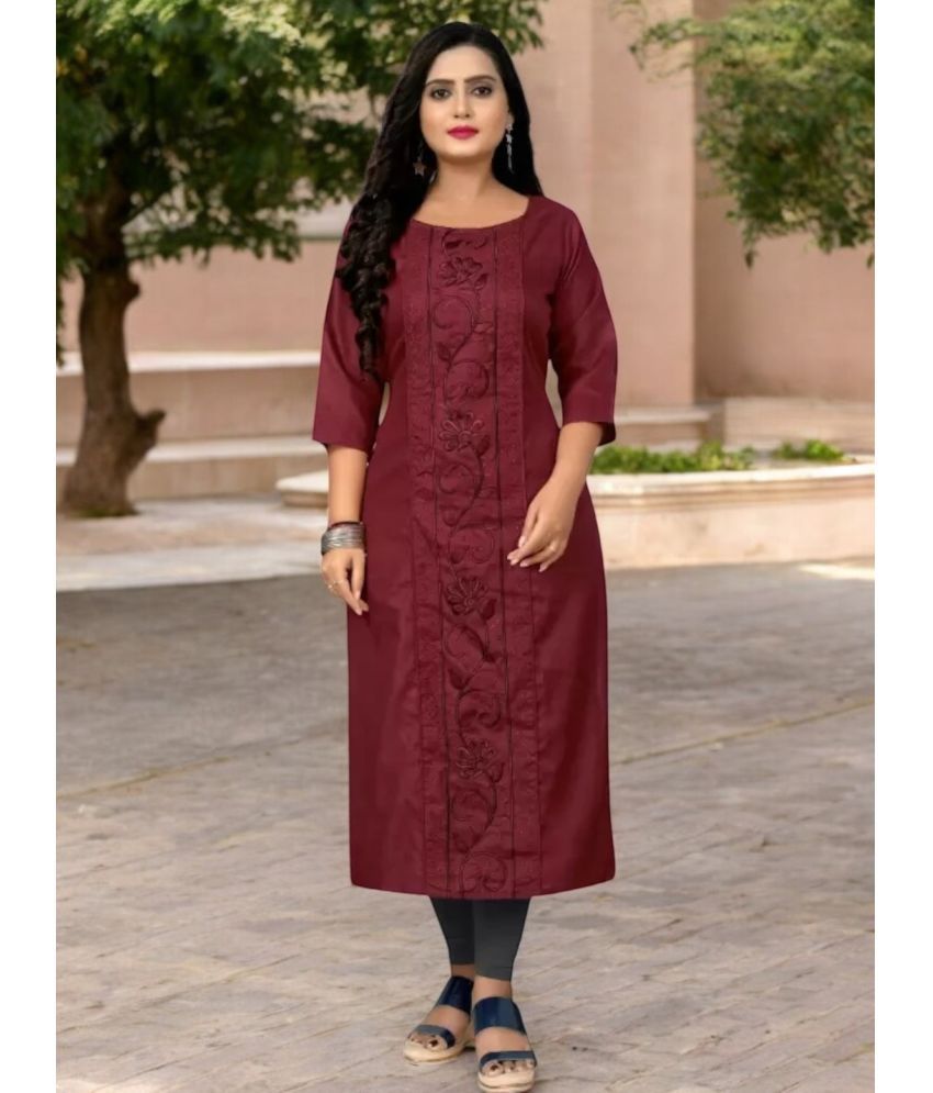     			Star Fashion Pack of 1 Cotton Blend Embroidered A-line Women's Kurti - ( Maroon )