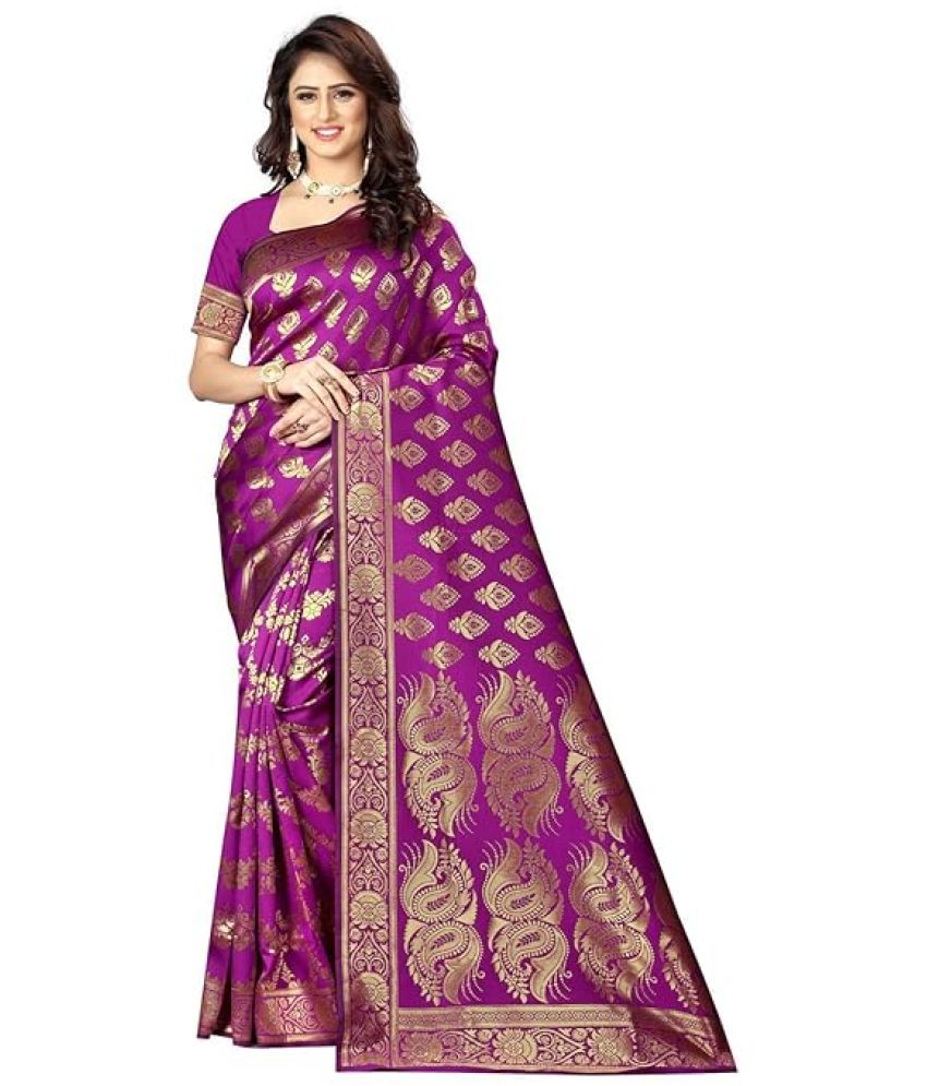     			Suntex Silk Woven Saree With Blouse Piece ( Purple , Pack of 1 )