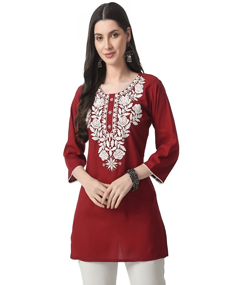     			TNQ Pack of 1 Rayon Embroidered Straight Women's Kurti - ( Maroon )