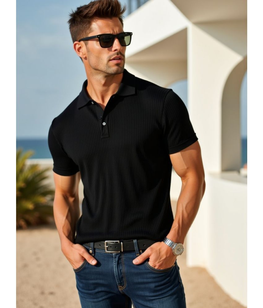     			fashion and youth Pack of 1 Cotton Blend Regular Fit Solid Half Sleeves Men's Polo T Shirt ( Black )