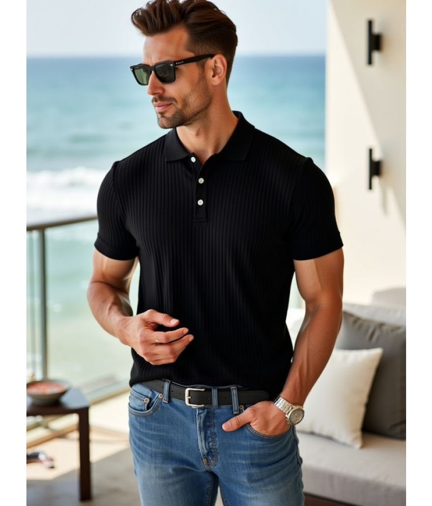     			fashion and youth Pack of 1 Cotton Blend Regular Fit Solid Half Sleeves Men's Polo T Shirt ( Black )