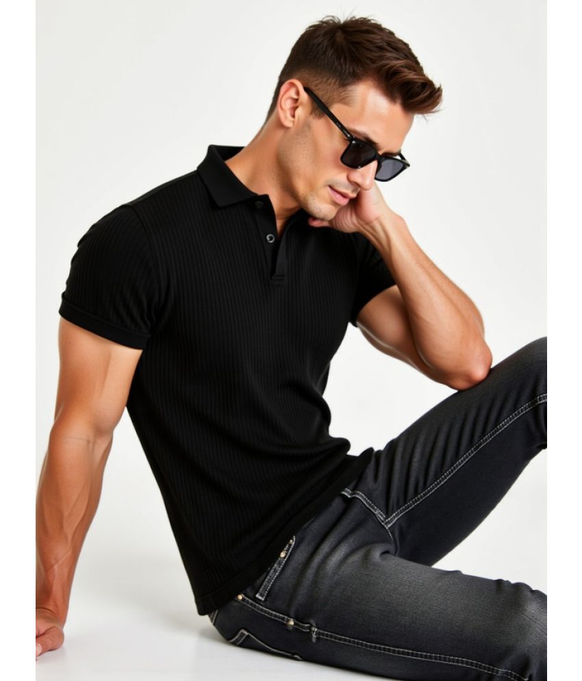     			fashion and youth Pack of 1 Cotton Blend Regular Fit Solid Half Sleeves Men's Polo T Shirt ( Black )