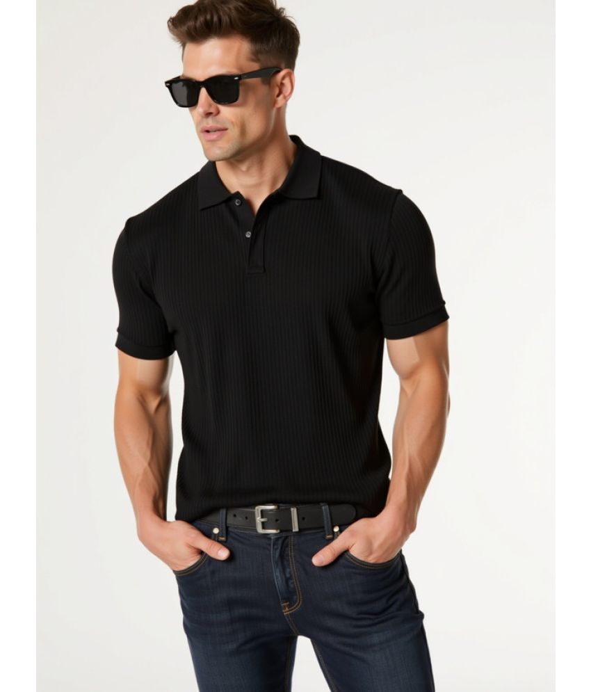     			fashion and youth Pack of 1 Cotton Blend Regular Fit Solid Half Sleeves Men's Polo T Shirt ( Black )