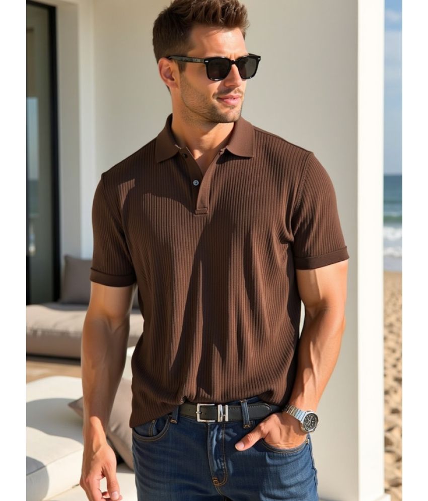     			fashion and youth Pack of 1 Cotton Blend Regular Fit Solid Half Sleeves Men's Polo T Shirt ( Brown )