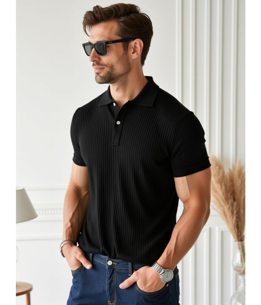     			fashion and youth Pack of 1 Cotton Blend Regular Fit Solid Half Sleeves Men's Polo T Shirt ( Black )