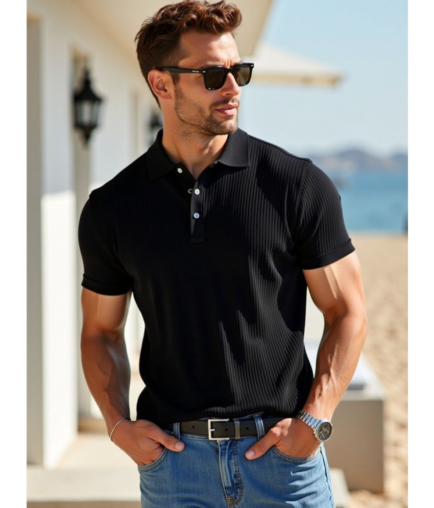     			fashion and youth Pack of 1 Cotton Blend Regular Fit Solid Half Sleeves Men's Polo T Shirt ( Black )