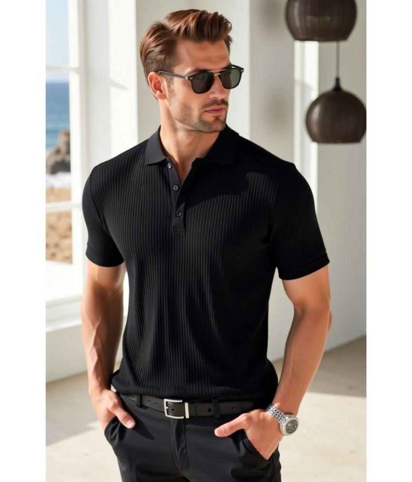     			fashion and youth Pack of 1 Cotton Blend Regular Fit Solid Half Sleeves Men's Polo T Shirt ( Black )