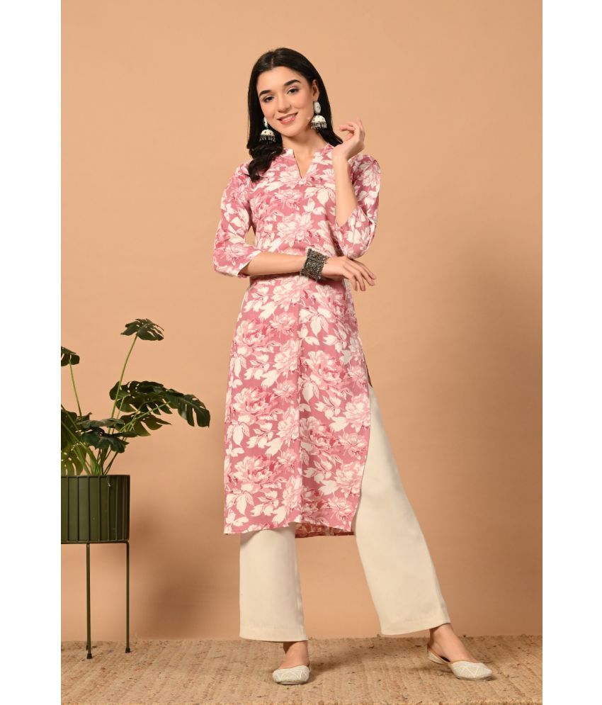     			MAUKA Pack of 1 Rayon Printed Straight Women's Kurti - ( Pink )