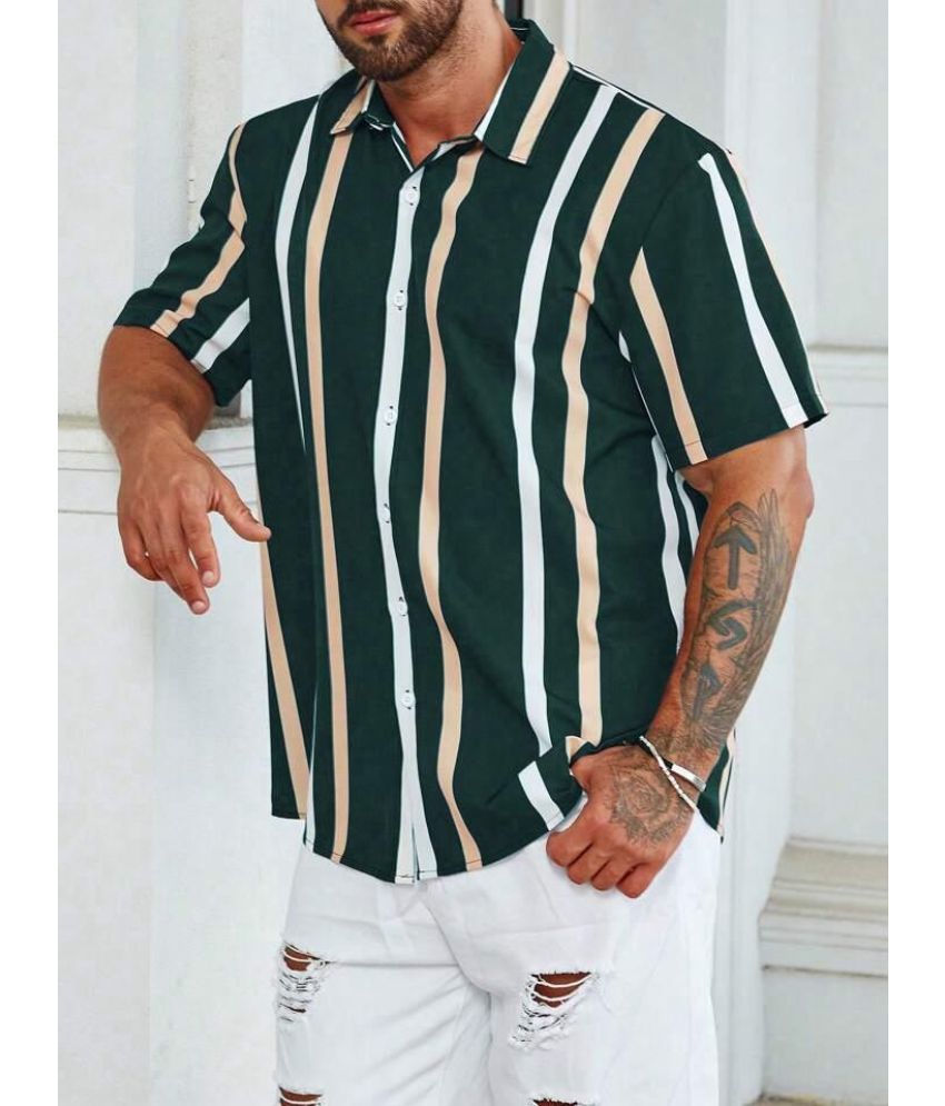     			Bombay Begum Poly Cotton Regular Fit Striped Half Sleeves Men's Casual Shirt - Green ( Pack of 1 )