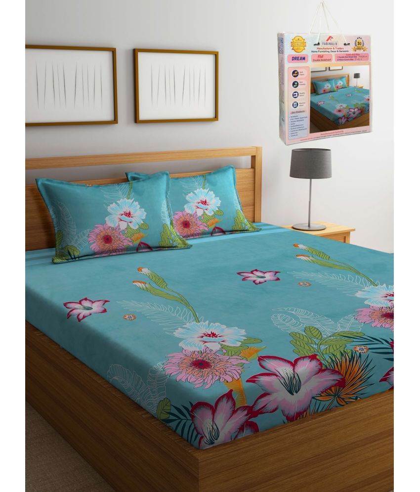     			FABINALIV Poly Cotton 1 Double Bedsheet with 2 Pillow Covers ( Teal )