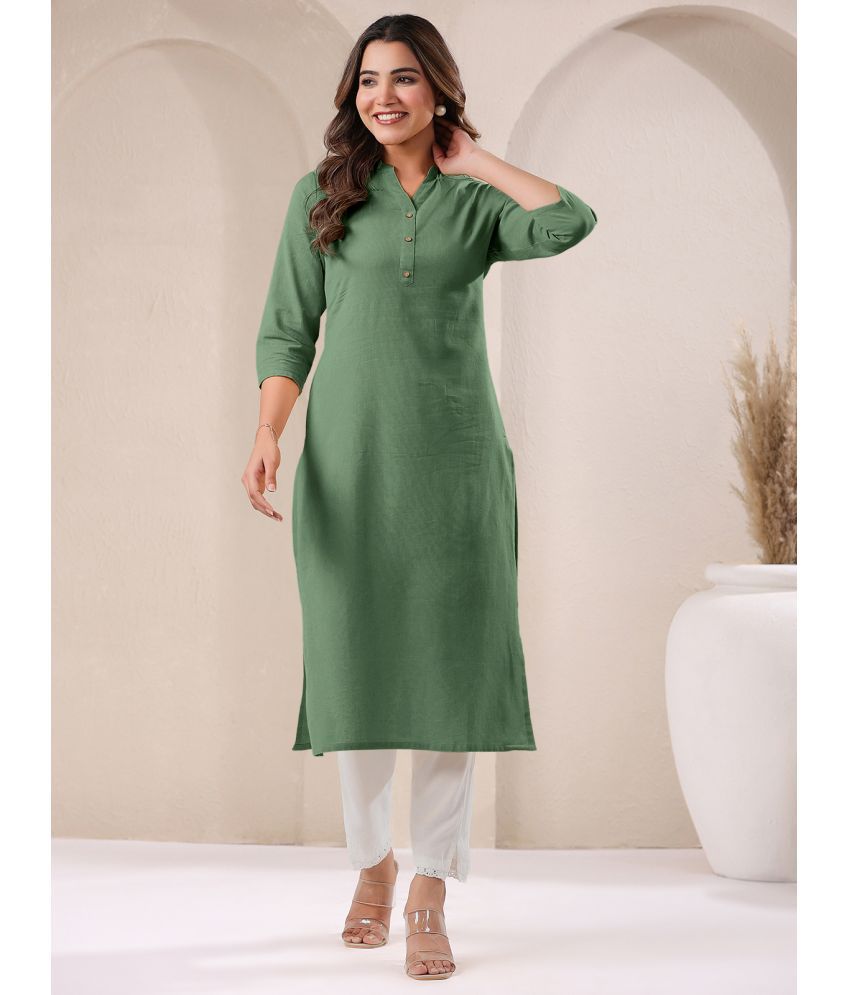     			Janasya Pack of 1 Cotton Solid Straight Women's Kurti - ( Green )