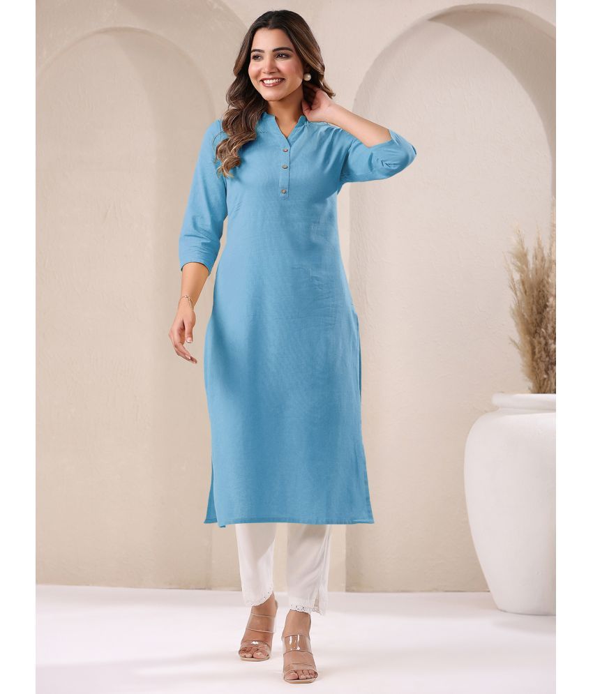     			Janasya Pack of 1 Cotton Solid Straight Women's Kurti - ( Light Blue )