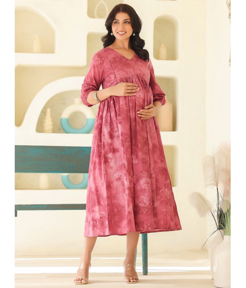     			Janasya Pink Cotton Women's Maternity Dress ( Pack of 1 )