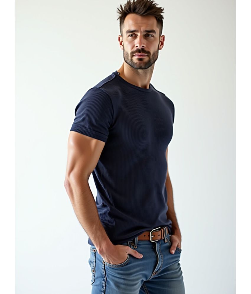     			fashion and youth Cotton Blend Regular Fit Solid Half Sleeves Men's Round T-Shirt - Navy Blue ( Pack of 1 )