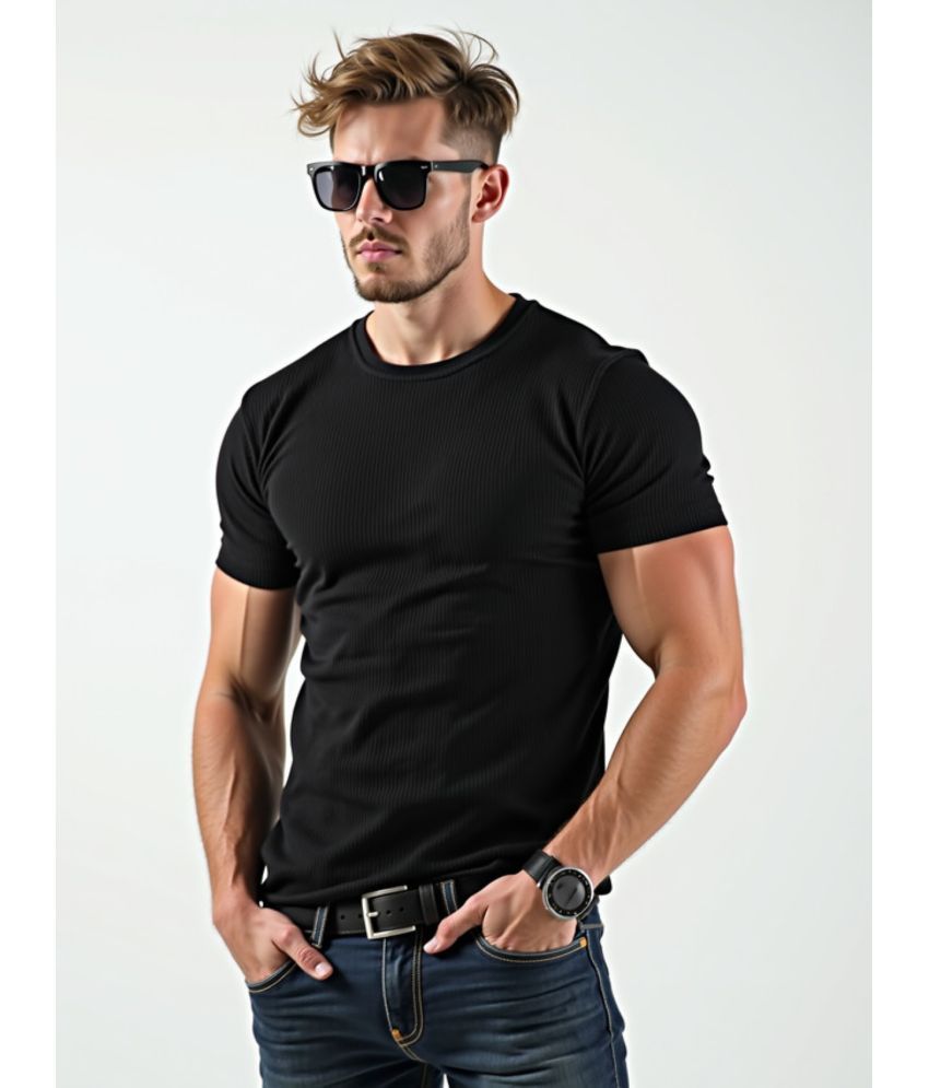     			fashion and youth Cotton Blend Regular Fit Solid Half Sleeves Men's Round T-Shirt - Black ( Pack of 1 )