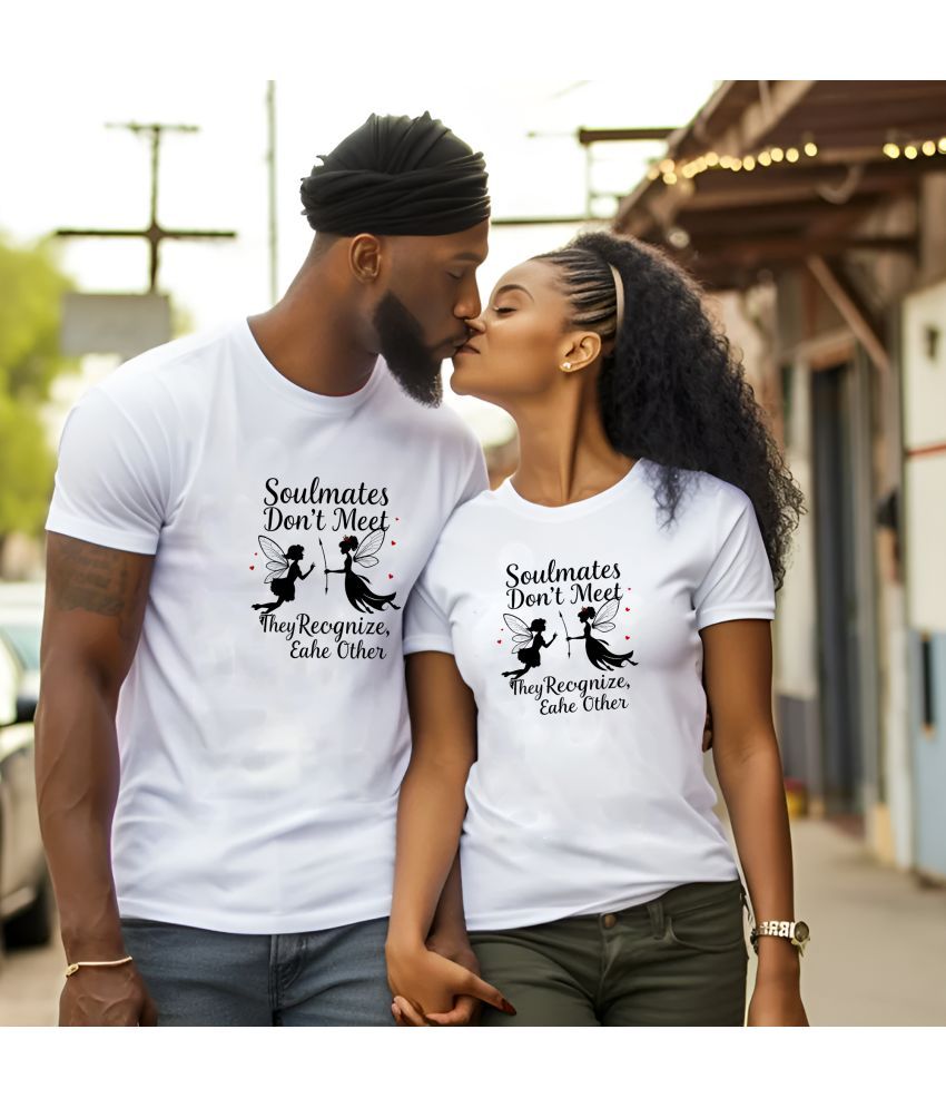     			BINAYAK White Cotton Regular Fit Couple T-Shirt