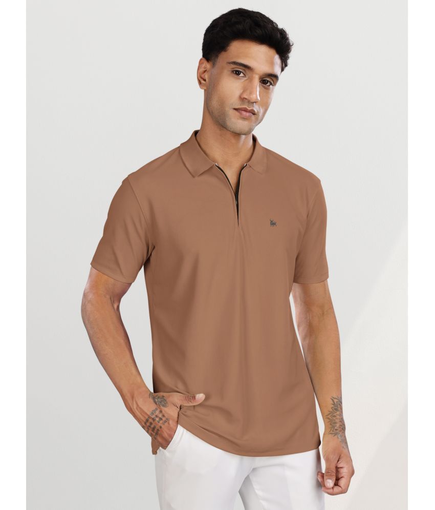     			BULLMER Pack of 1 Polyester Regular Fit Solid Half Sleeves Men's Polo T Shirt ( Brown )