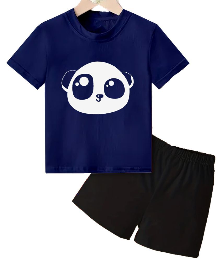     			Detees Pack of 1 Girls Cotton T-shirt & Shorts ( Navy )